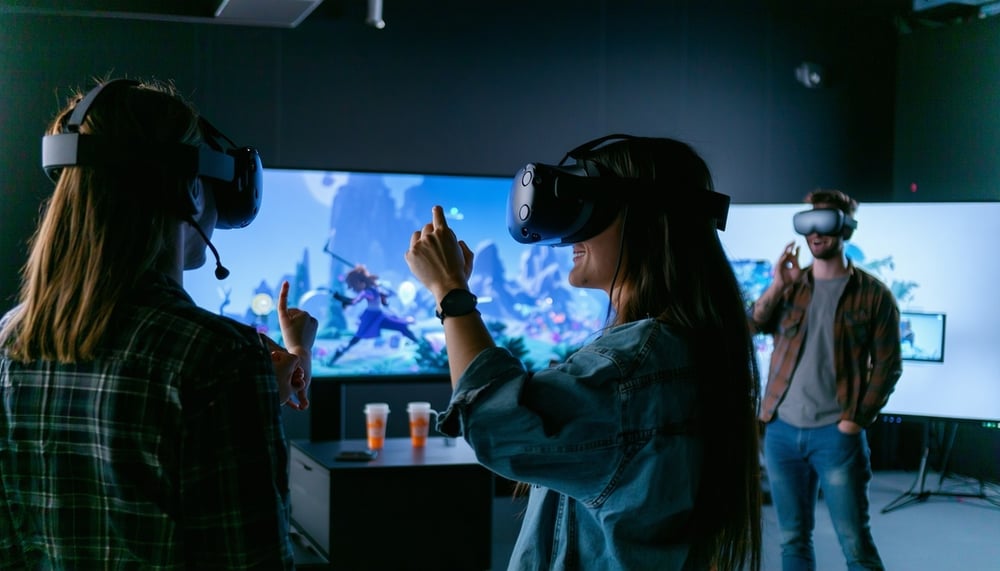 Team collaborating on AR/VR and animation projects Team collaborating on AR/VR and animation projects